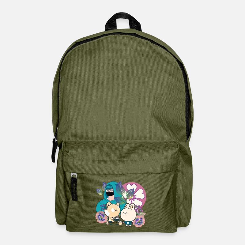 Groupe d’anime dans Mask with Cochlear Implant Art - Sac à dos - vert olive