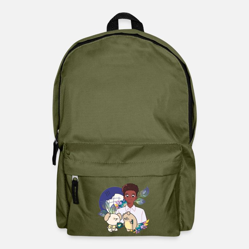 Anime-Junge und Tiere mit Krücken-Kunst - Rucksack - Olivgrün