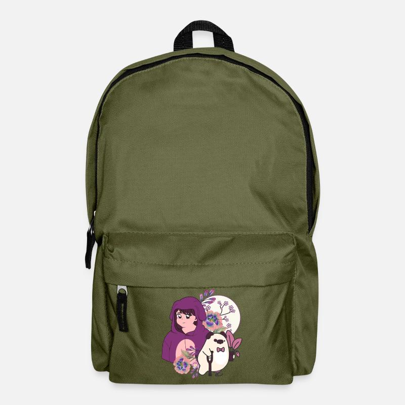 Anime-Mädchen und Schwein mit Prothesen- und Krückenkunst - Rucksack - Olivgrün