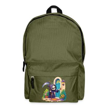 Grim Reaper at the Door Cartoon - Backpack - olive green - Front
