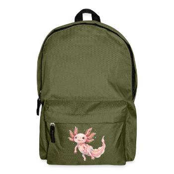 Cute Pink Baby Axolotl in Watercolor Style - Backpack - olive green - Front