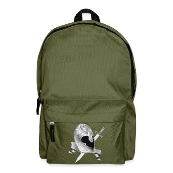 Edler Ritterhelm mit Schwert – Silberornament - Rucksack - Olivgrün - Vorne