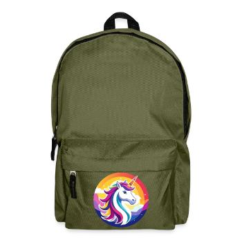Regenbogen Unicorn buntes Einhorn Kopf Motiv - Rucksack - Olivgrün - Vorne