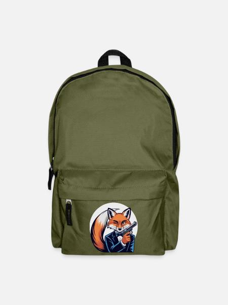 Fuchs im Smoking mit Pistole - Rucksack - Olivgrün