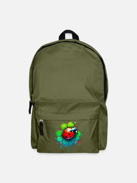 Marienkäfer auf einem vierblättrigen Kleeblatt - Rucksack - Olivgrün