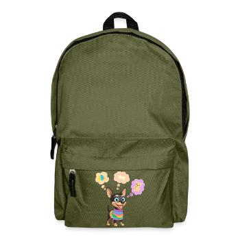 Cute Dog in Rainbow Sweater for Kids - Backpack - olive green - Front