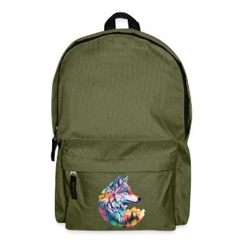 Wolf Wolf's Head Forest Nature Mountains Wilderness Colorful - Backpack - olive green - Front