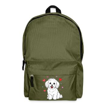 Malteser_Hund_sitzend_Herz_weiss - Rucksack - Olivgrün - Vorne