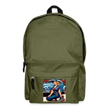 Pinup im Retrowagen Blau - Rucksack - Olivgrün - Vorne