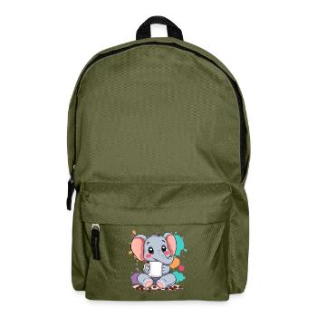Niedlicher Elefanten-Design mit Kaffeetasse - Rucksack - Olivgrün - Vorne