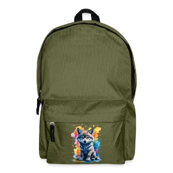 Aquarell-Wolfswelpe im Farbsplash - Rucksack - Olivgrün - Vorne