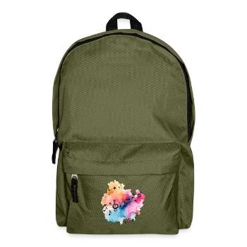 Music Notes Watercolor Colorful Stars T-Shirt - Backpack - olive green - Front
