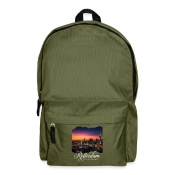 Rotterdam The Netherlands Skyline Abendlicht - Rucksack - Olivgrün - Vorne