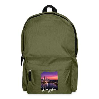 Hangzhou Evening Light Skyline Print - Backpack - olive green - Front