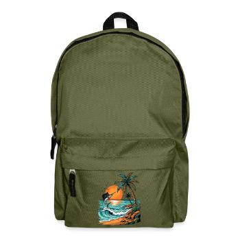 Sunset island with palm trees and sea beach - Backpack - olive green - Front