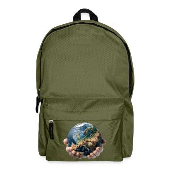 Earth in Hands: Global Responsibility - Backpack - olive green - Front