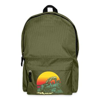 Retro Vintage Sonnenuntergang Zug Lokomotive - Rucksack - Olivgrün - Vorne