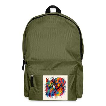 Katze und Hund, schön bunt - Rucksack - Olivgrün - Vorne