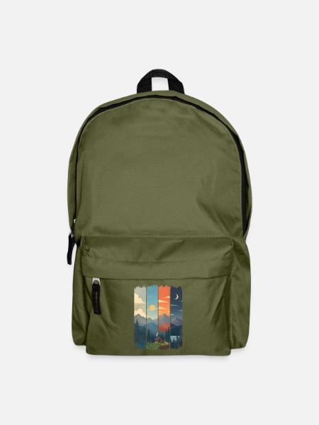 Horizons in four mountain panels - Backpack - olive green