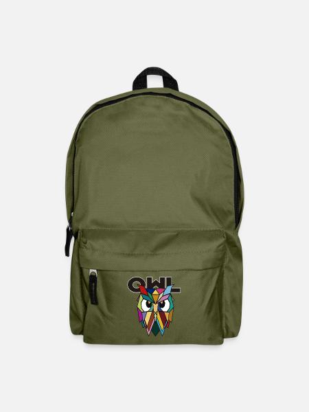 Mehrfarbige geometrische Eule - Rucksack - Olivgrün