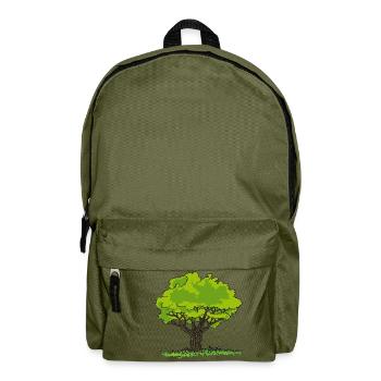 Baum Zeichnung Wiese und Blumen - Rucksack - Olivgrün - Vorne
