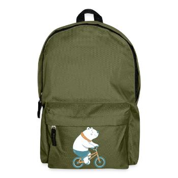 Eisbär auf orangem Fahrrad - Rucksack - Olivgrün - Vorne