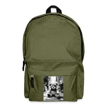 Teddy bear with eye patch near road - Backpack - olive green - Front