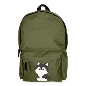 Kawaii Husky-Welpen-Illustration - Rucksack - Olivgrün - Vorne