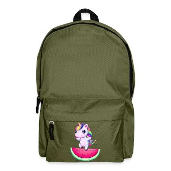 Unicorn dancing on watermelon - Funny - Backpack - olive green - Front