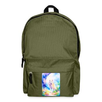 Loup blanc entouré de fleurs - Sac à dos - vert olive - Devant