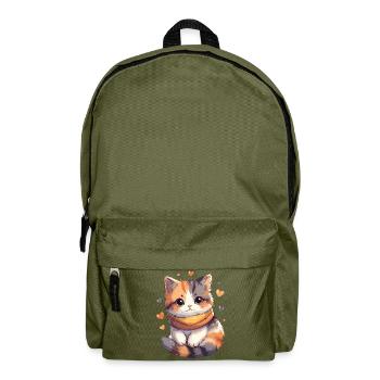 Chaton calico avec écharpe et coeurs - Sac à dos - vert olive - Devant