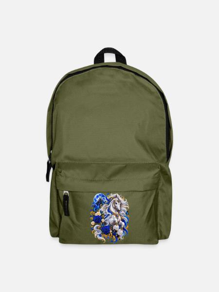 Weißes Fantasy Pferd mit blauen Rosen - Rucksack - Olivgrün