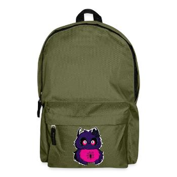 Lila Flauschkätzchen mit Spinnennetz - Rucksack - Olivgrün - Vorne