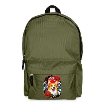 Welsh Corgi im japanischen Irezumi Stil - Rucksack - Olivgrün - Vorne
