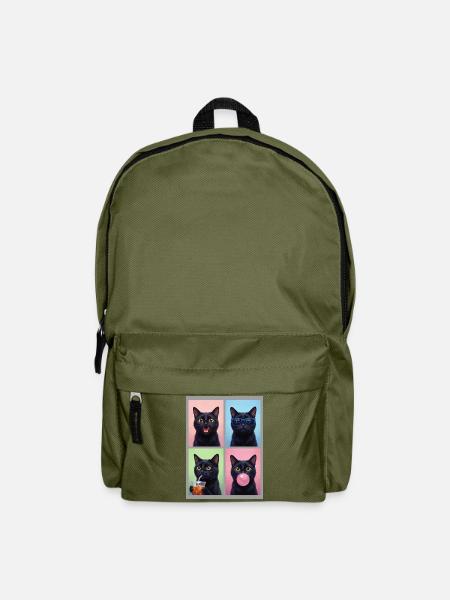 Katzen schwarze Katze - Rucksack - Olivgrün