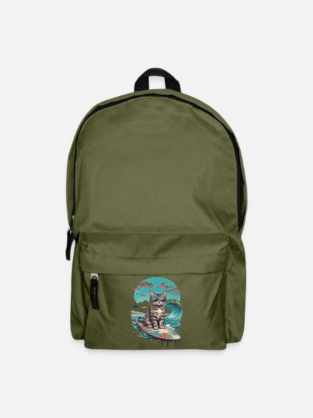 Surfer-Katze in tropischer Welle - Rucksack - Olivgrün