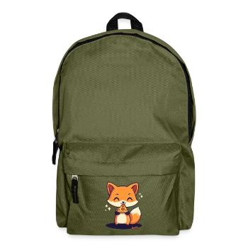 Süßer Kawaii Fuchs mit Pizza - Rucksack - Olivgrün - Vorne
