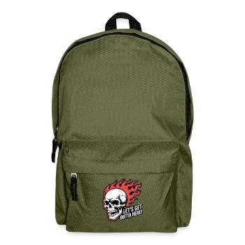 Flammen und Totenkopf: Lass uns hier abhauen - Rucksack - Olivgrün - Vorne