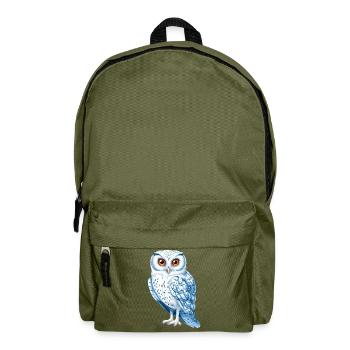 Schneeweiße Blaue Eulenzeichnung - Rucksack - Olivgrün - Vorne