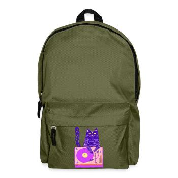 Neon Cat DJ on Pink Turntable - Backpack - olive green - Front