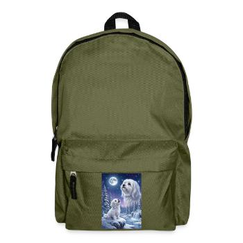 Howling to the Moon Meme Dog Maltese - Backpack - olive green - Front