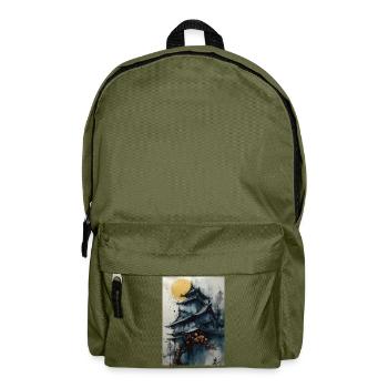 Pagode unter dem Mond in Aquarell - Rucksack - Olivgrün - Vorne