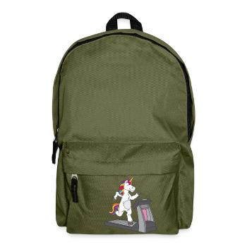 Sportliches Einhorn auf dem Laufband - - Rucksack - Olivgrün - Vorne