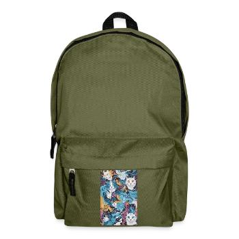 Katzen Muster - Rucksack - Olivgrün - Vorne