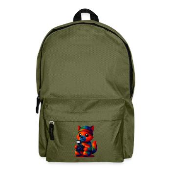 WPAP Polygon Kawaii Stil Tiere Baby Fuchs Fotograf - Rucksack - Olivgrün - Vorne