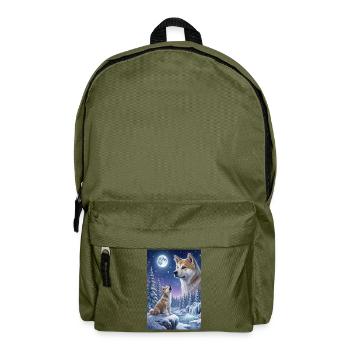 Howling to the Moon Meme Animal Dog Akita Inu - Backpack - olive green - Front