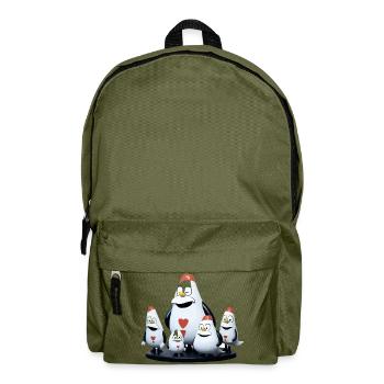 Heart Penguin Family Cartoon - Backpack - olive green - Front