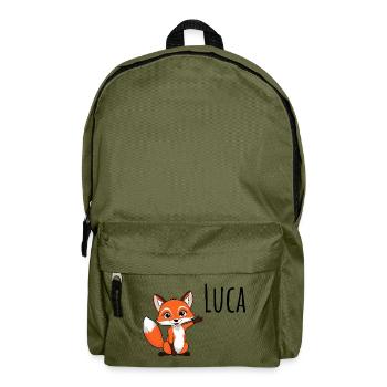 renard - Je m’appelle Luca - animal mignon de la forêt - Sac à dos - vert olive - Devant