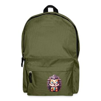 Hedgehog with Coffee Caffeine Shock - Backpack - olive green - Front