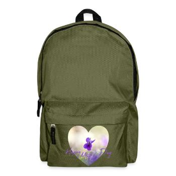 Heart Flowers Mother's Day Design Purple Flower Purple Blossom - Backpack - olive green - Front